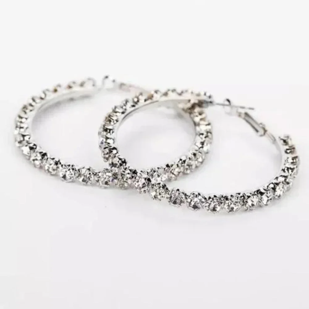NEW Luxury Hoop Micro Paved Shiny Diamond Earrings - Picture 5 of 5